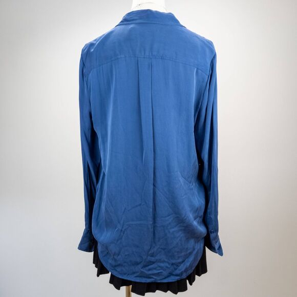Quince Blouse Womens Large Blue Button-Down Flowy Silky Feel Modern Chic - Picture 2 of 8